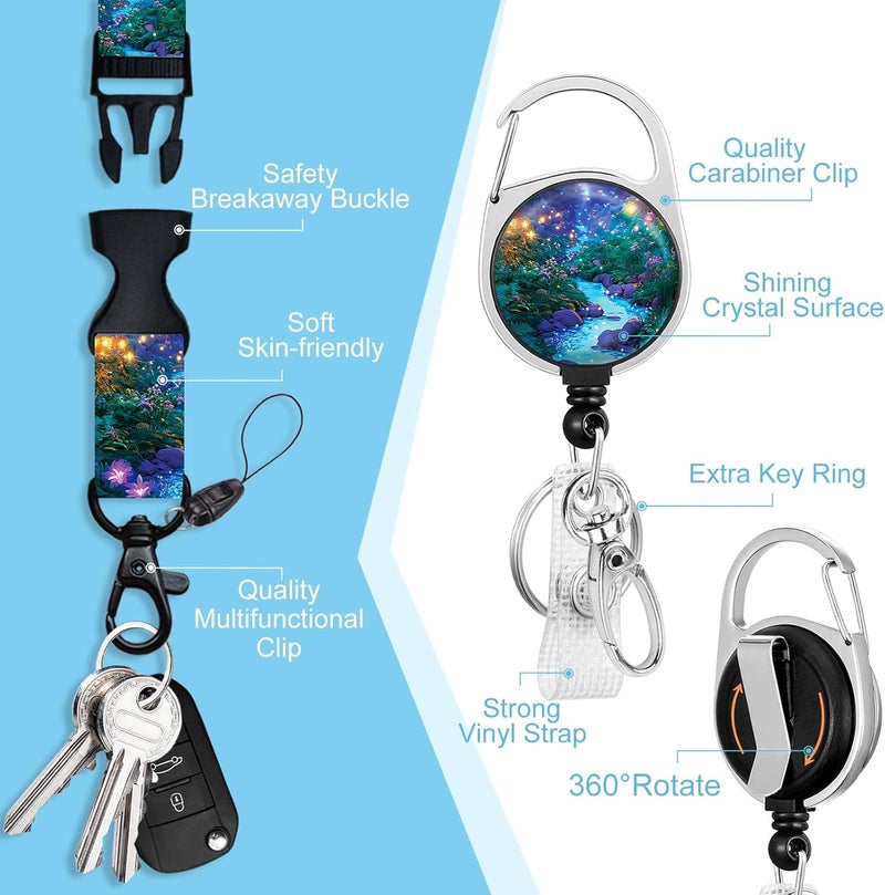 Piefly Lanyards for Id Badges, Fireflies Forest Badge Holder with Retractable Reel Belt Clip, Purple Work Name Tag Lanyard Vertical ID Card Protector Case for Women Nurse Doctor Teacher Student - Image 4